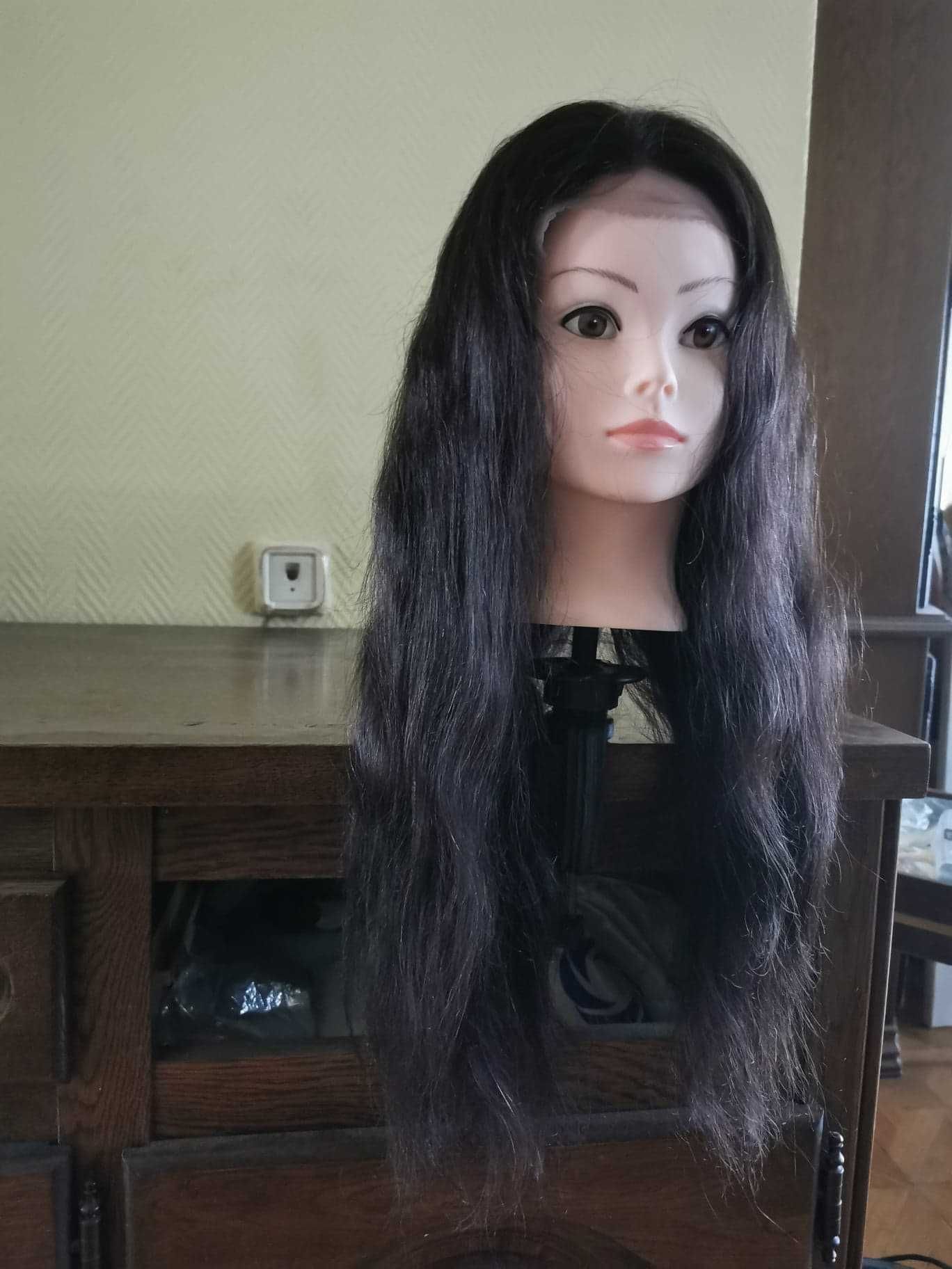 Peruka naturalna czerń 60 cm lace front przedziałek fale bardzo gęsta