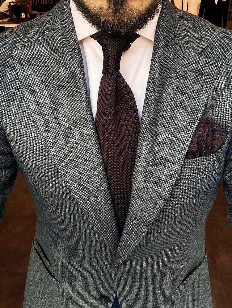 NOWY krawat brązowy knit boho brąz ślub męski garniturowy klasyczny