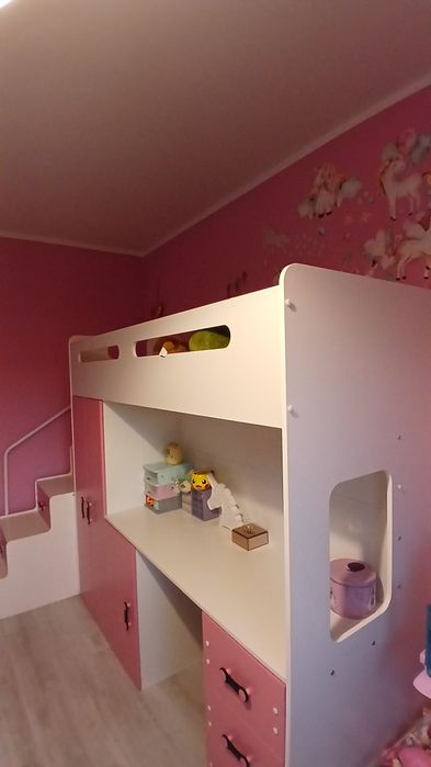 Meble łóżko biurko 2w1 dla dziewczynki różowe