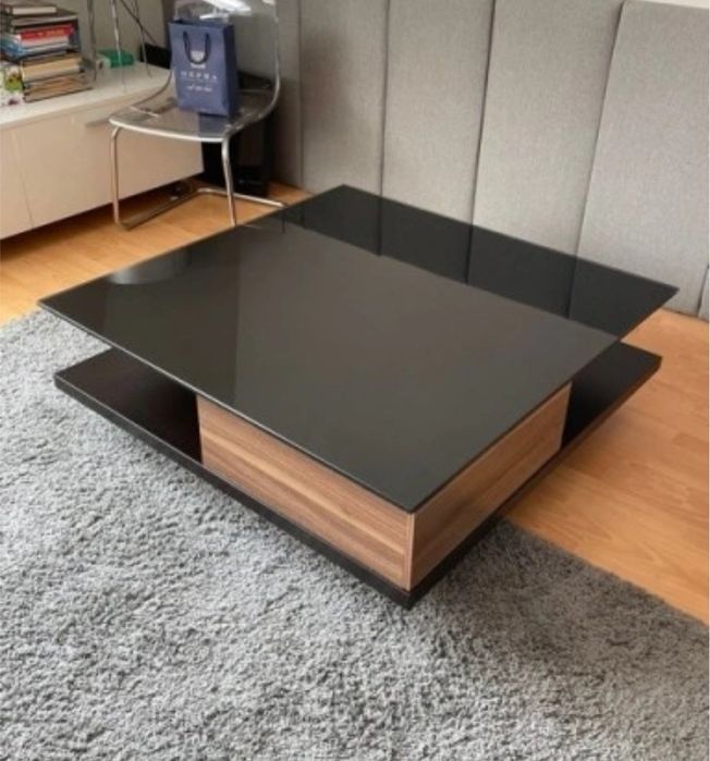 Ława stolik kawowy szklany z szufladami 110x110