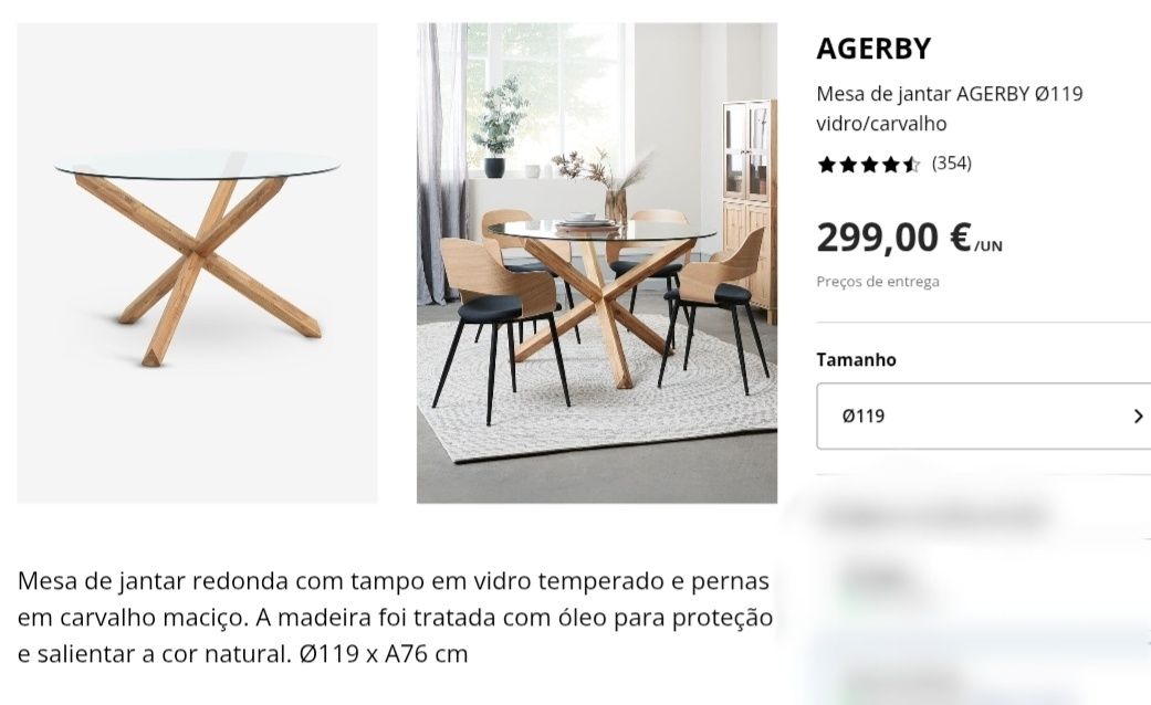 Mesa de jantar Ø119 vidro/carvalho