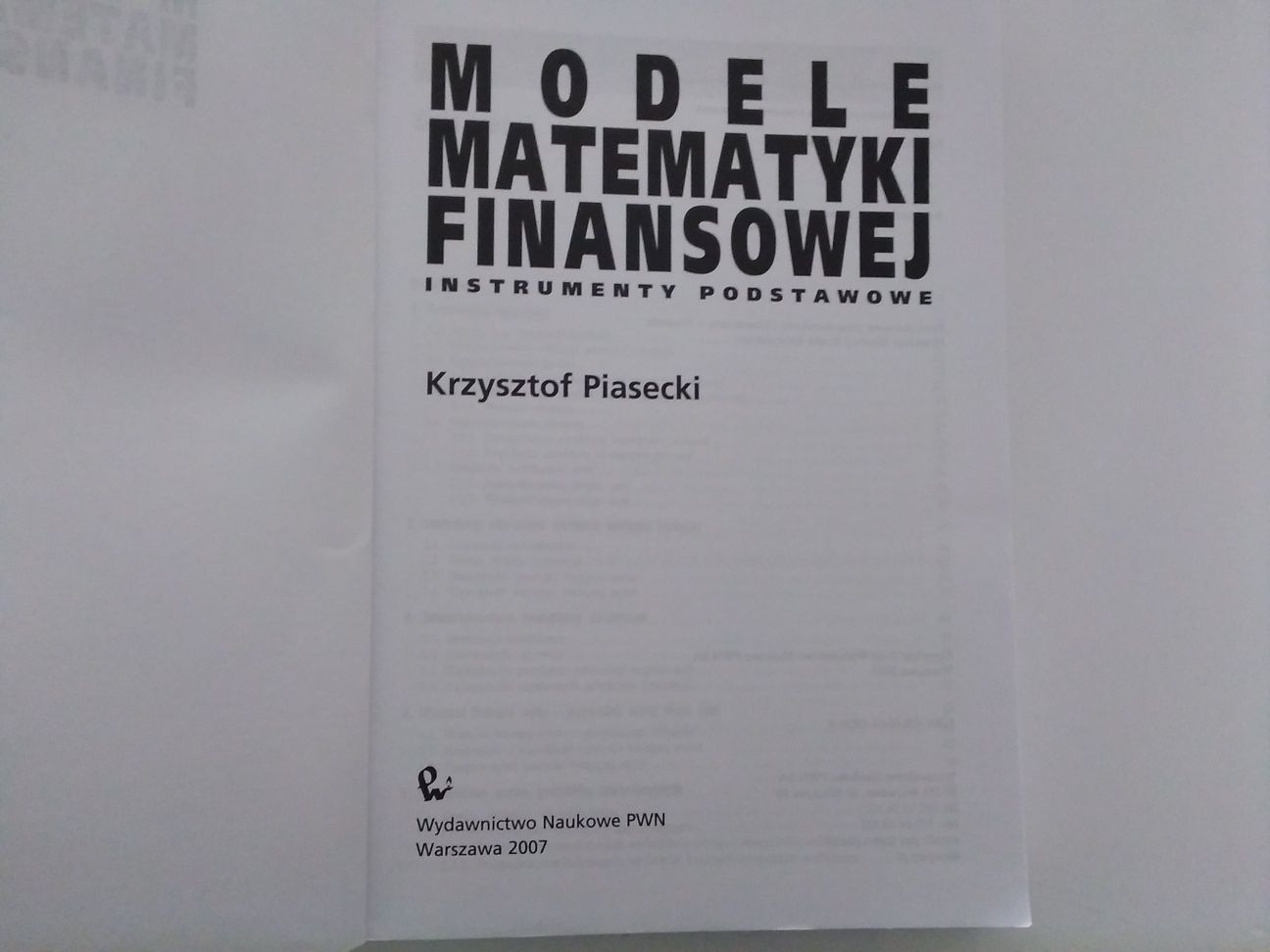 Modele matematyki finansowej Piasecki