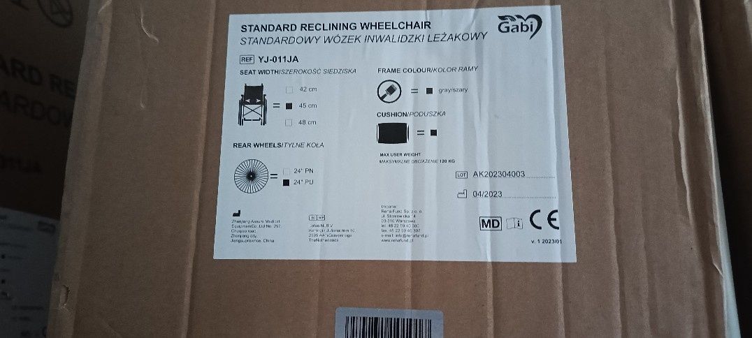 Wózek inwalidzki szer 45 cm