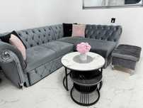 Narożnik glamour srebrzysta szarość chesterfield unikat