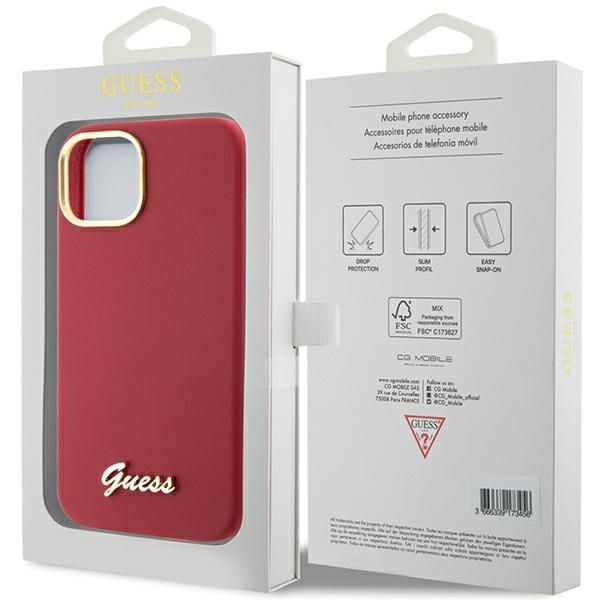 Guess Iphone 15 / 14 / 13 6.1" Magenta Hardcase Silicone Script Metal