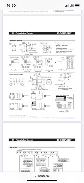 Enkodery Elektromechaniczne Bourns ENS1J-B28-L00256L Optical Encoders