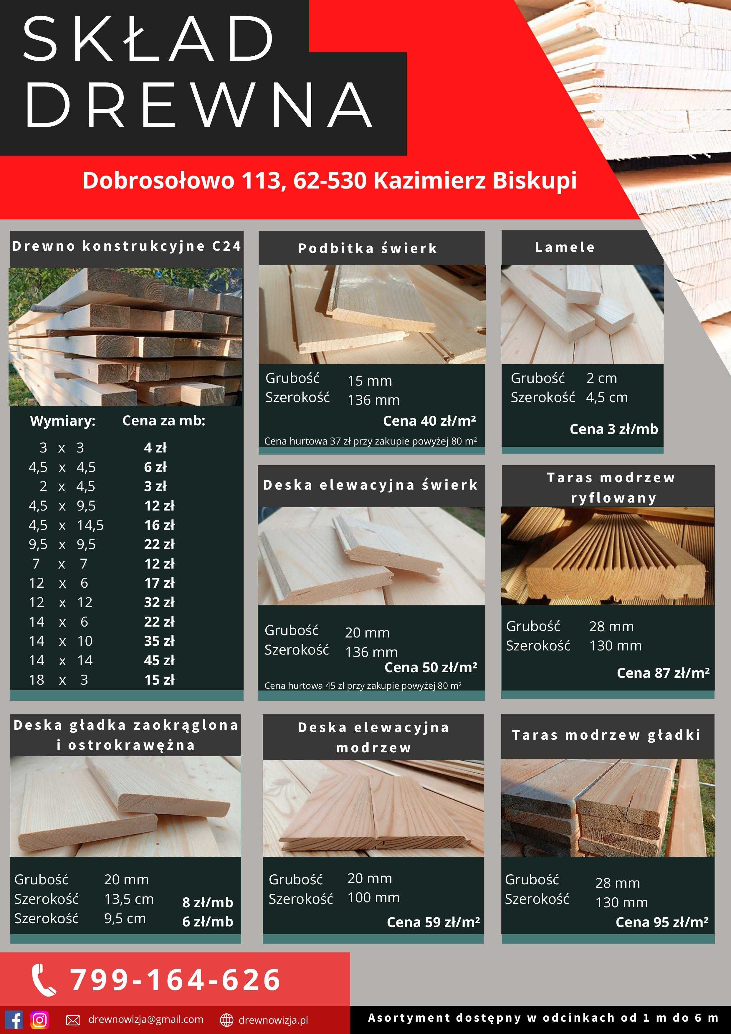 Drewno konstrukcyjne c24 podbitka deska taras