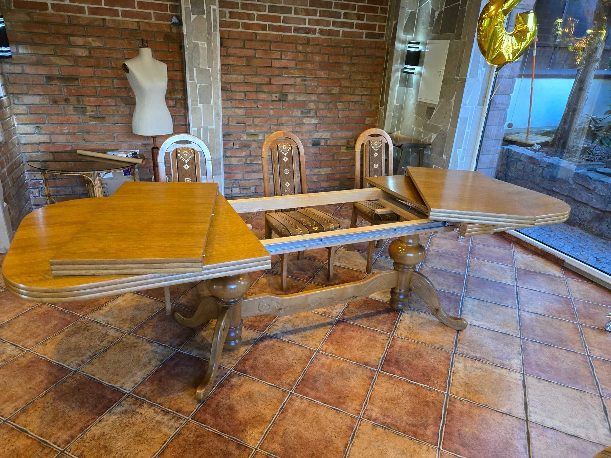 Stół dębowy z krzesłami rozkładany duży solidny 280x90