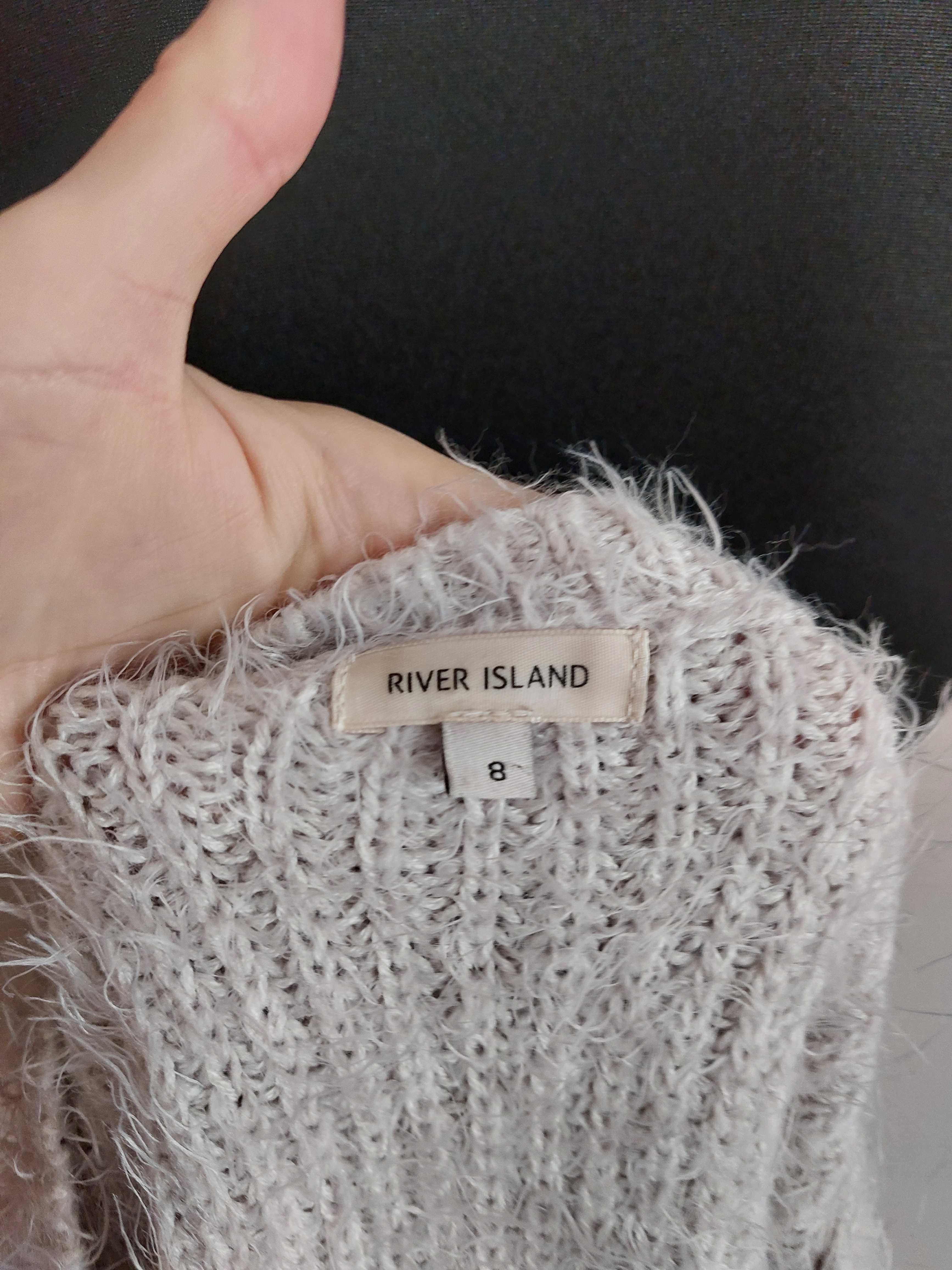 River island sweter bez dekoltu uni rękaw 3/4 xs s m l jasny miękki