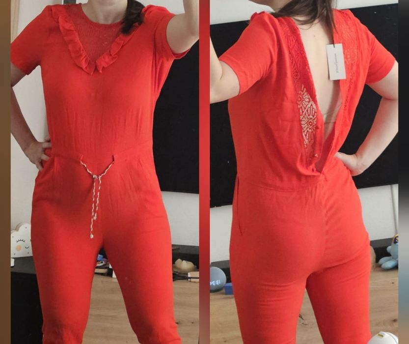 Czerwony kombinezon 38 / M / 10 nowy koronka sexy elegancki France