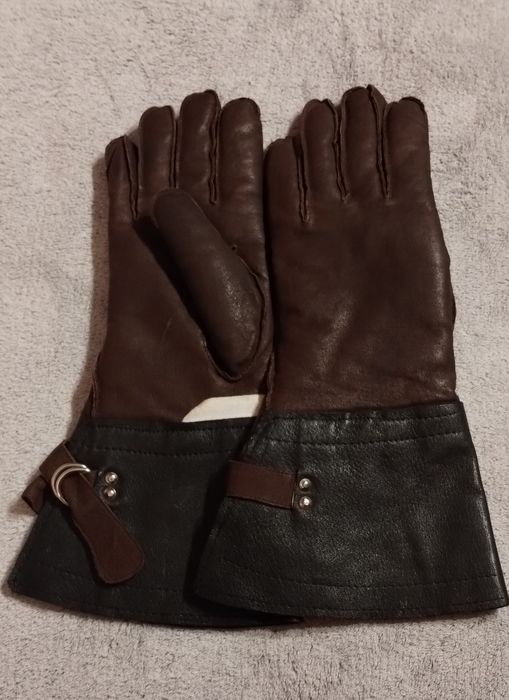 Rękawice Skórzane PRL  Motocyklowe Retro Ocieplane Skóra Vintage