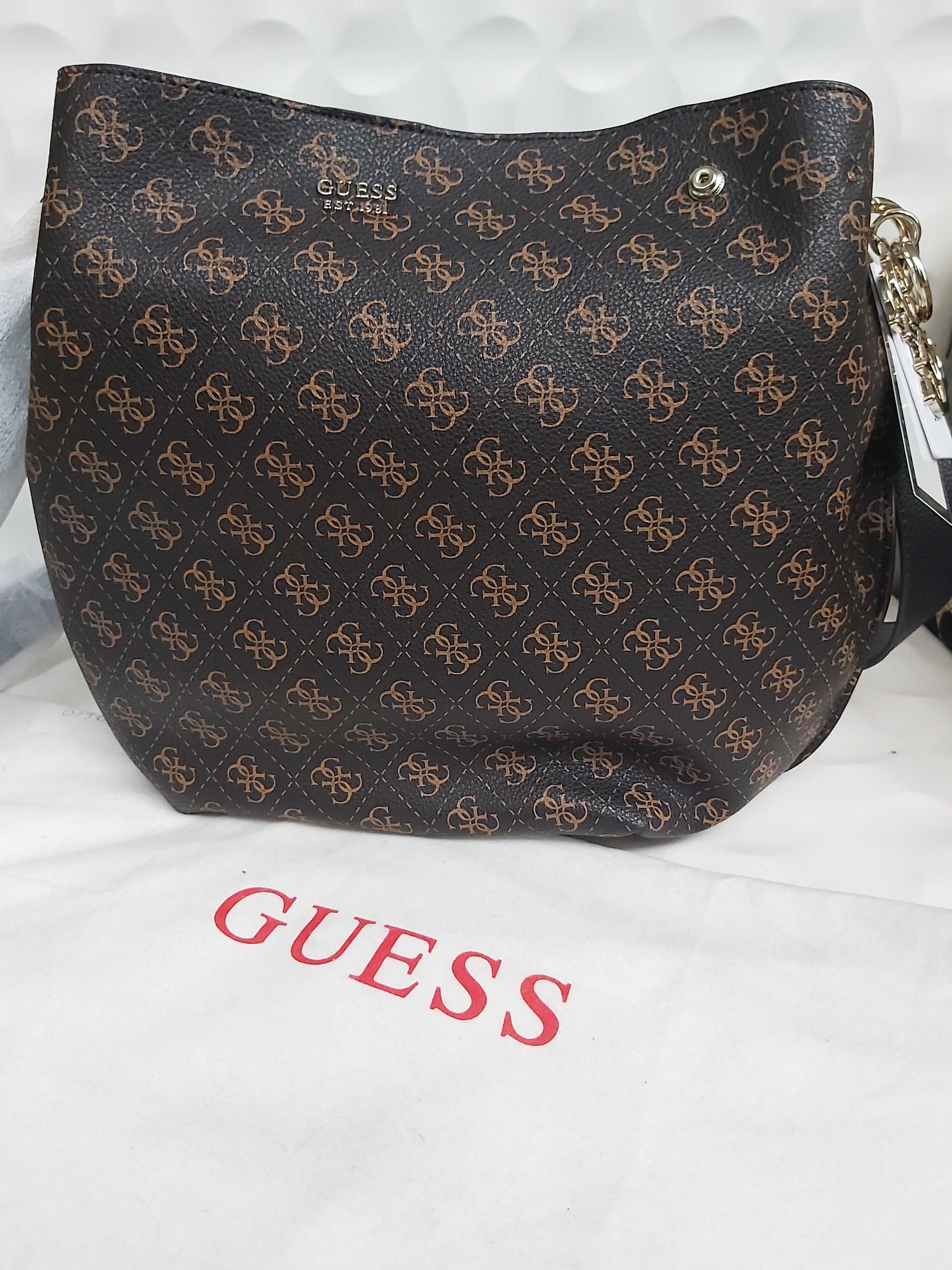 NOWA torba brąz GUESS shopperka torebka monogram T432