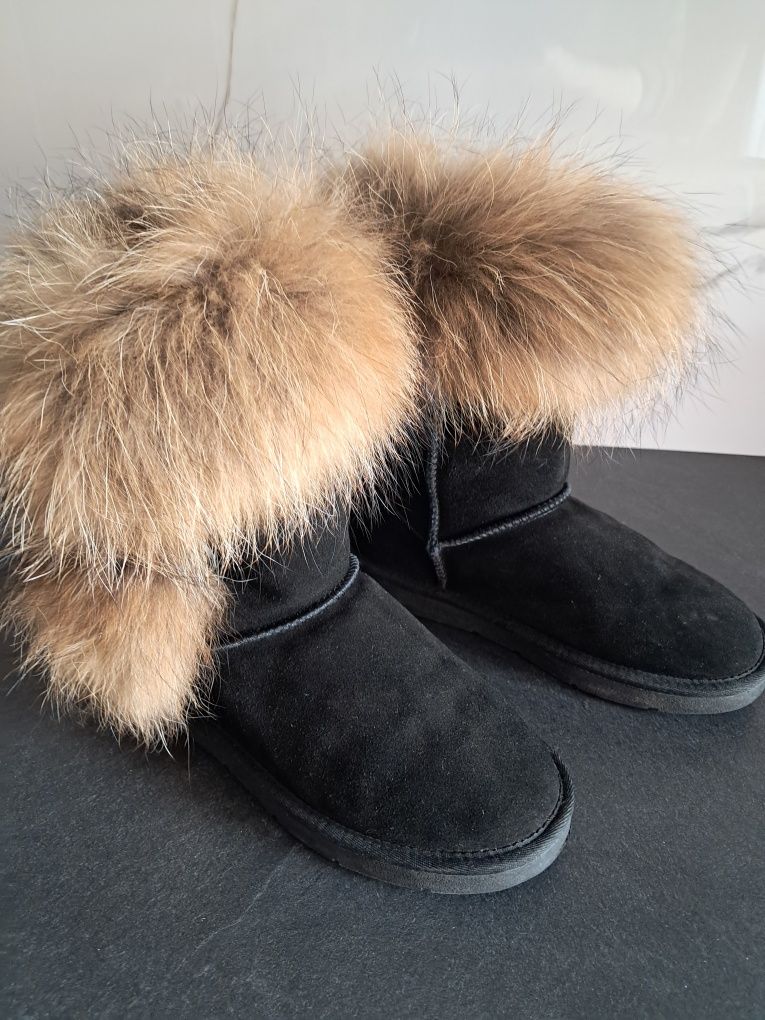 Buty skórzane zimowe z futerkiem 37