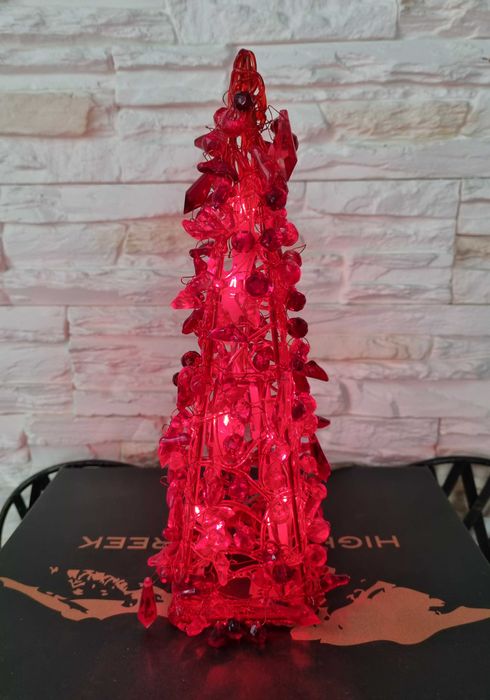 Lampka Choinka Czerwona z Koralików Ozdoba  Świąteczna Lampion