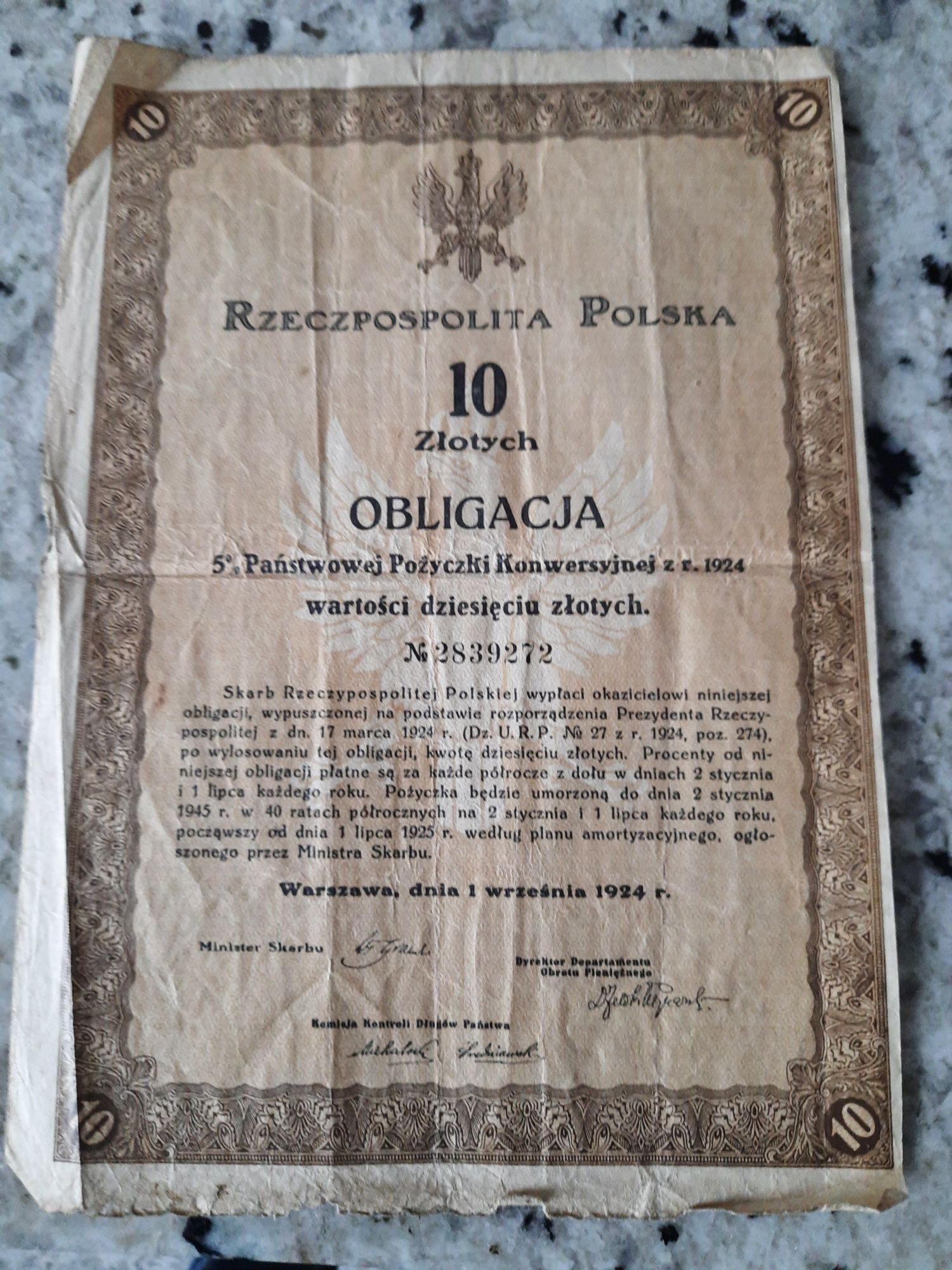 Obligacje Skarbu Państwa RP z 1924 roku