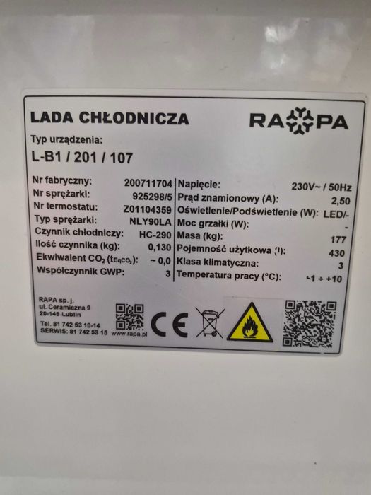 lada chlodnicza RAPA LB1-201/107 rok2020super stan