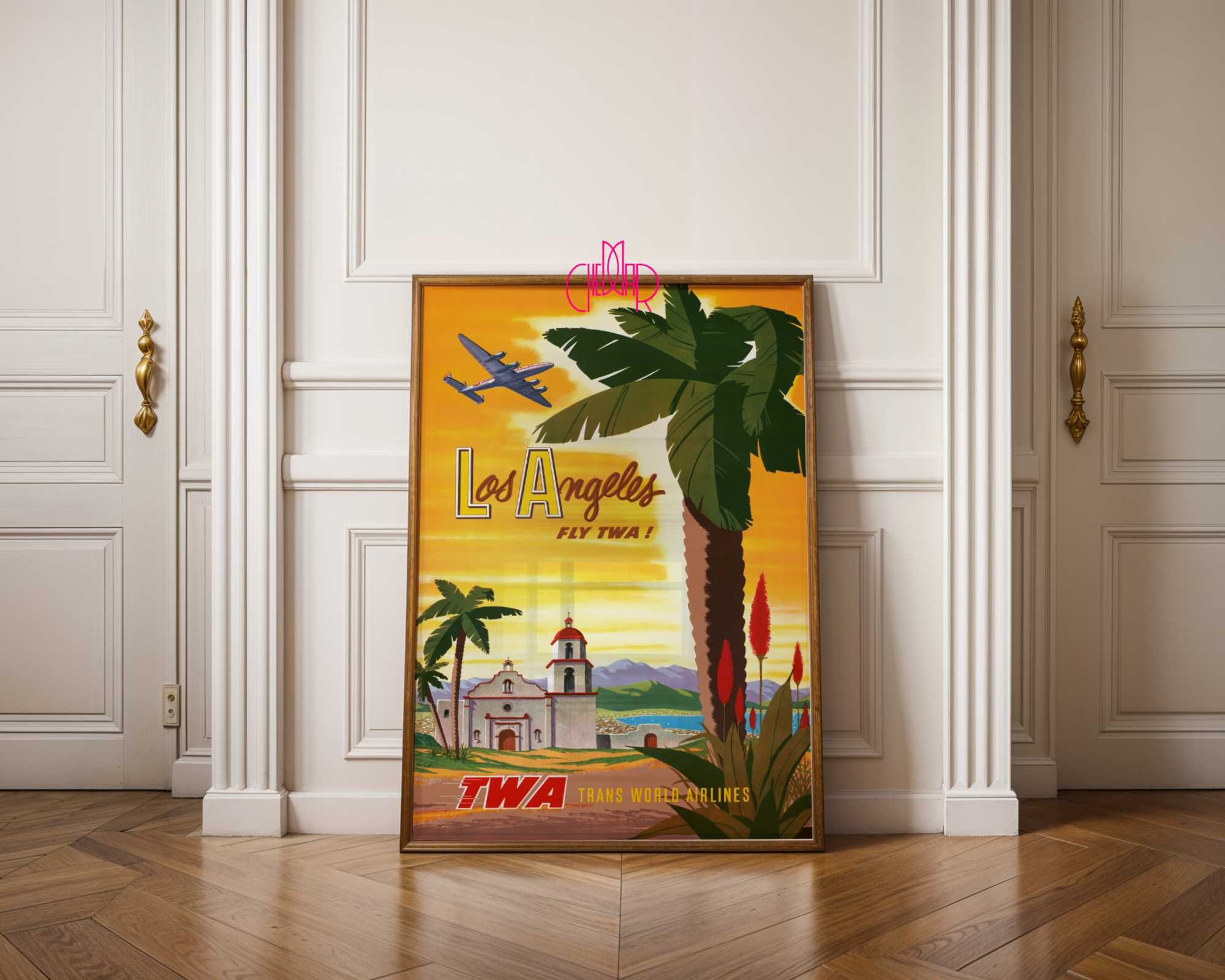 Plakat Retro "Los Angeles – Fly TWA", Vintage, USA, 61x91