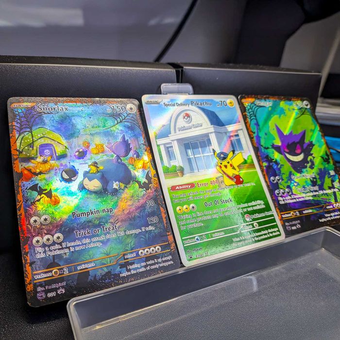 Zestaw 3 kart holo fanmade: Pikachu + Halloween Snorlax & Gengar