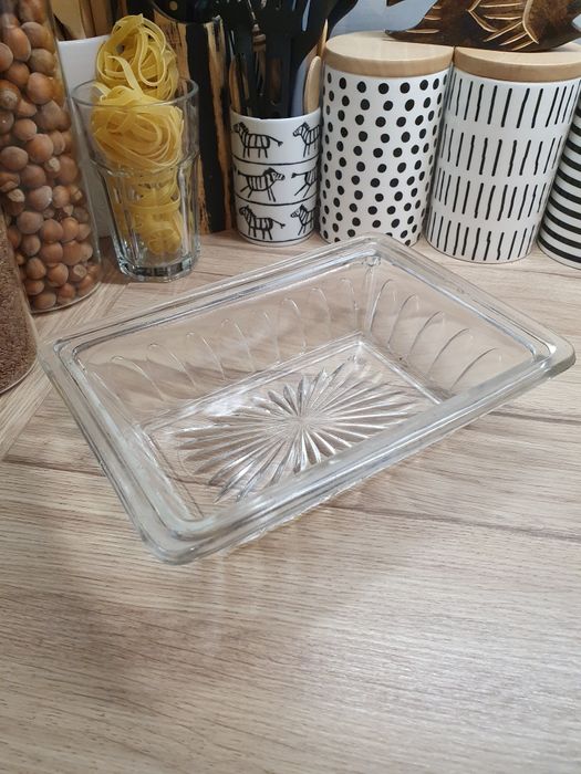 Szklana misa śledziowka stara taca PRL półmisek szkło