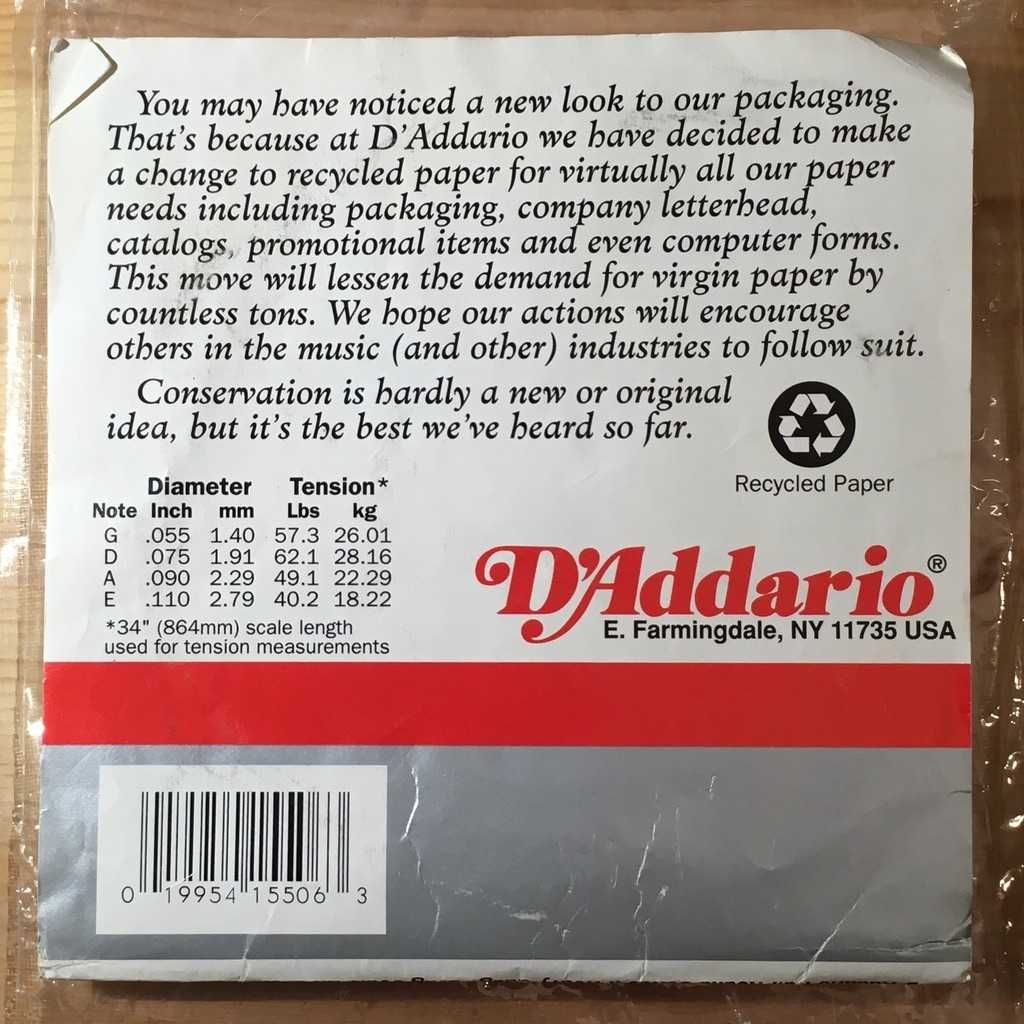 Struny, bas, 4x half round, płaskie, D'Addario, 110-55, główka 2R + 2L