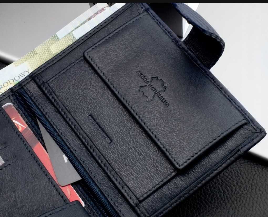 Kochmanski; męski skórzany granatowy duży portfel; RFID; premium!
