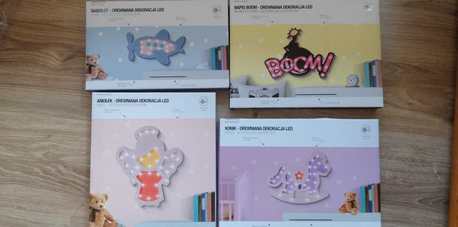 Ozdoba Drewniana do pokoju dziecinnego lampka  LED MIX zestaw 4 szt