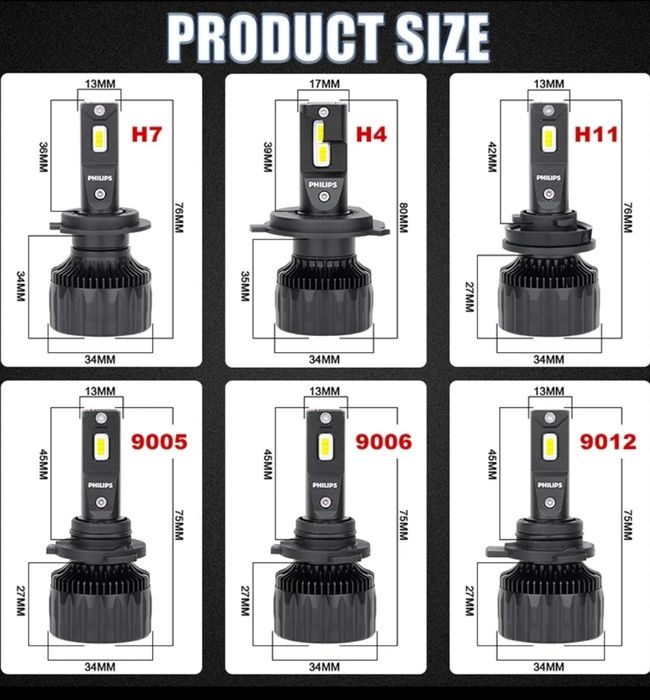 Led philips h7 h11 h1 h4 9005 9006 9012