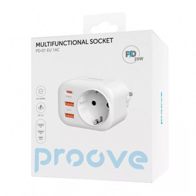 Proove Multifunctional Socket PD-01 EU 1AC (1 Type-C 20W + 2 USB)