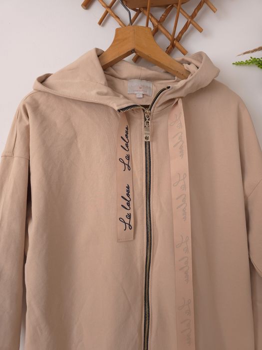 Długa asymetryczna beżowa bluza kaptur la lalous L