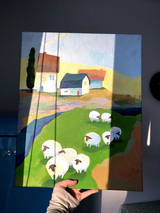 Ręcznie malowany obraz "Spokój na wsi"