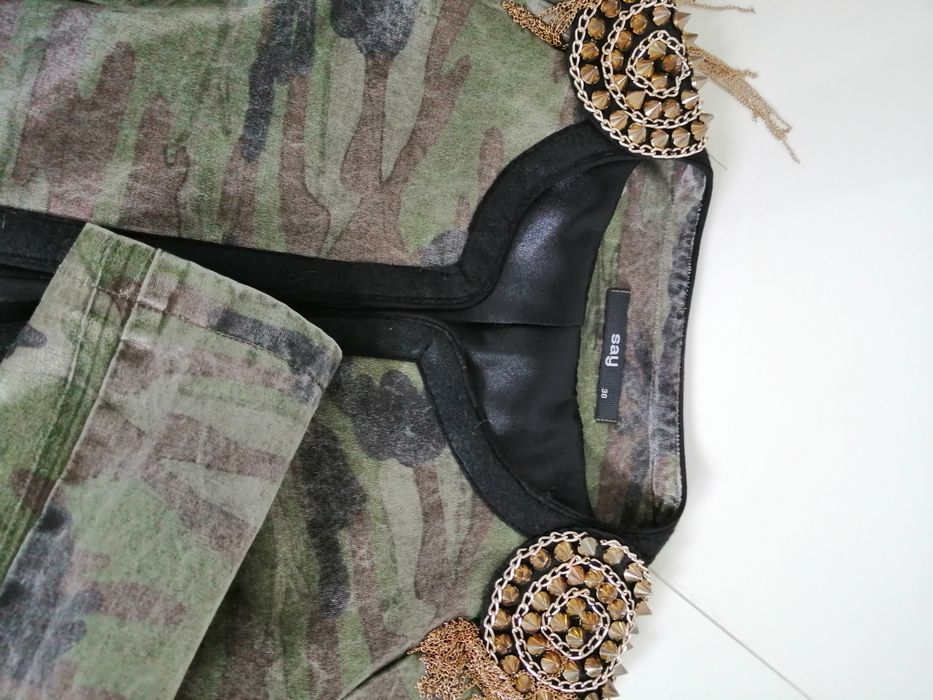 Say żakiet krótki moro khaki połysk XS S *Zara