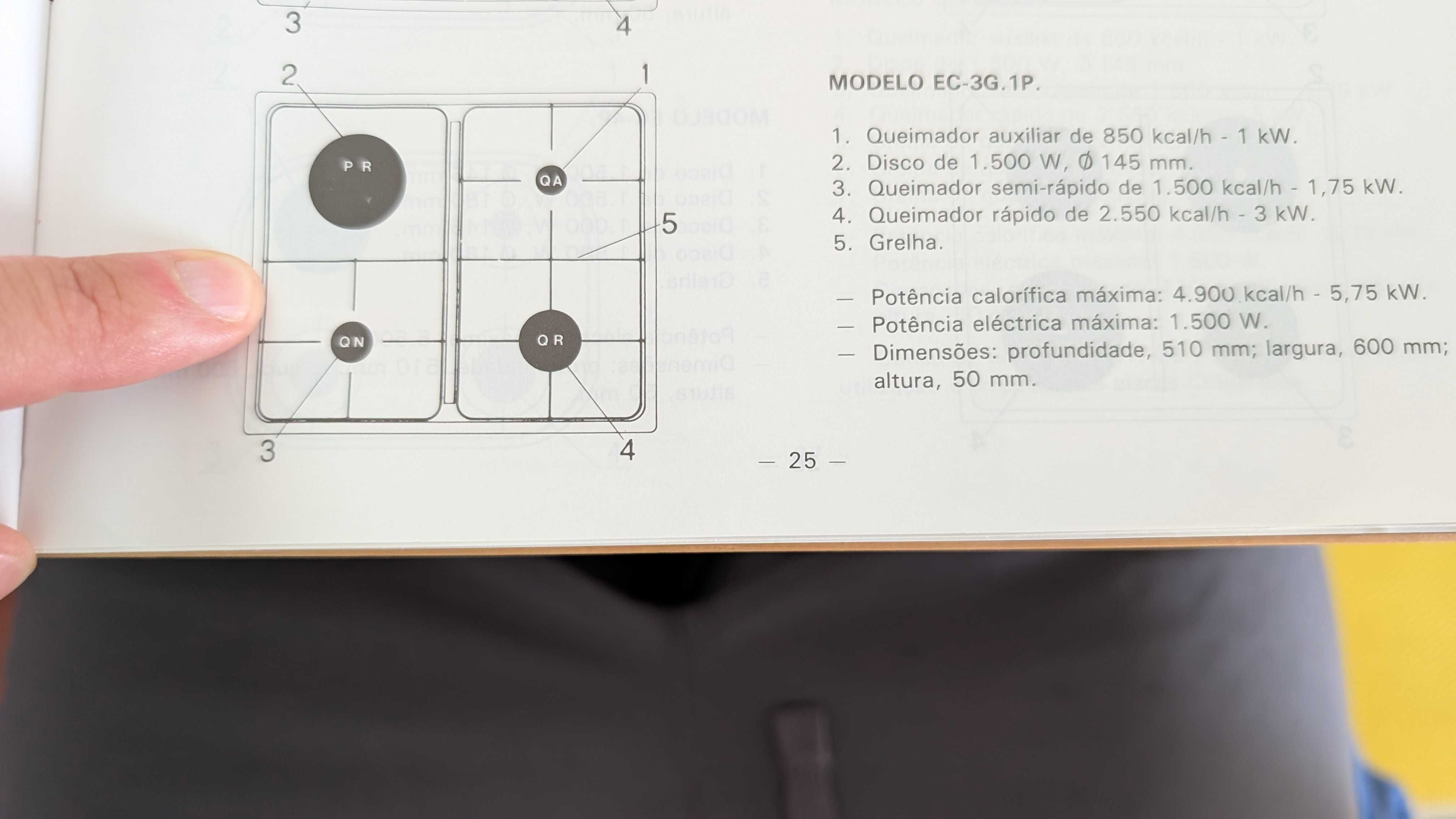 Placa de Encastrar Série Prestígio Modelo EC-3G.1P Gás
