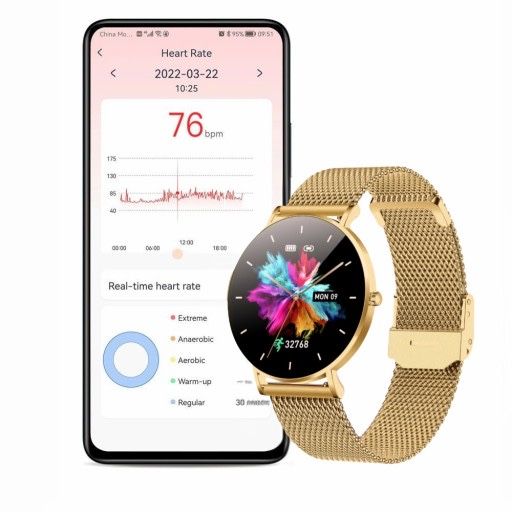 Smartwatch Zegarek Damski Złoty ALEXA MANTA Ciśnienie Kroki Sport Menu