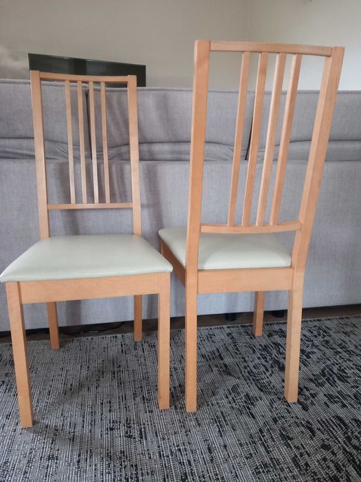 Krzesła lite drewno brzozowe siedzisko skóra naturalna kremowa 4 SZT