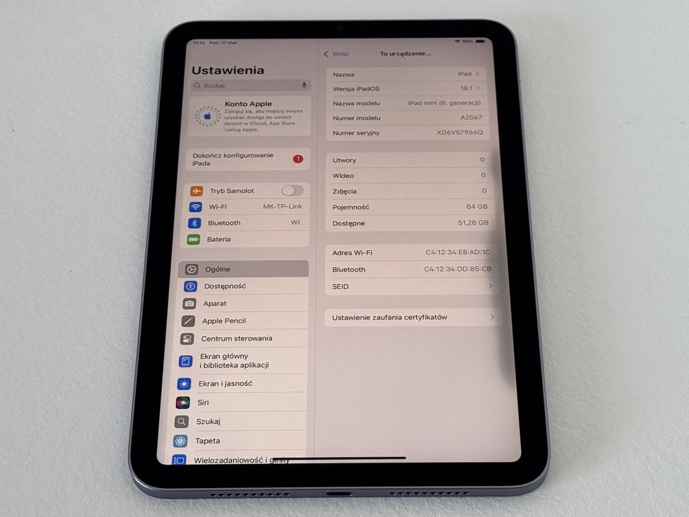 iPad mini 6 (A2567) - 64GB - wada - faktura VAT 23%