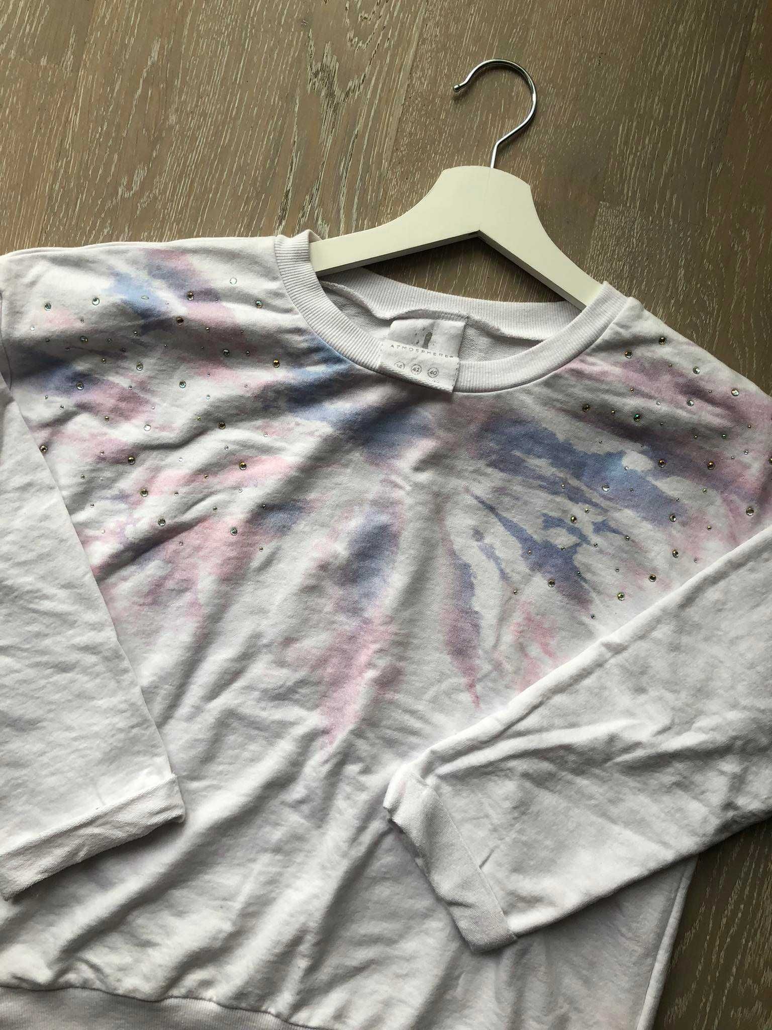 Atmosphere primark biała bluza z kryształkami galaxy oversize