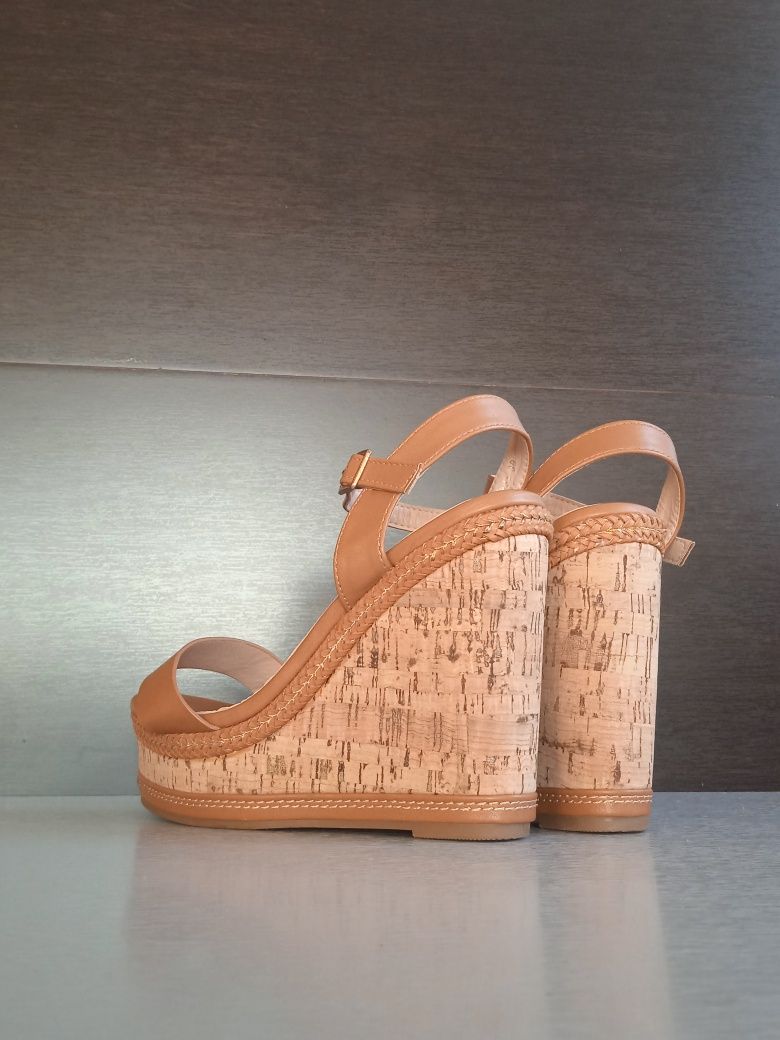 DeeZee Nowe KORKOWE Koturny Espadryle 39 Buty Kamel Karmelowe