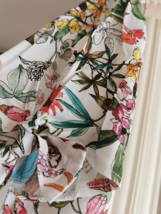 Reserved Bluzka Letnia Kwiaty Wiskoza Rozmiar 42 L Wiązane Rękawy Lekk