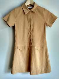 Beżowa sukienka z kołnierzykiem, Items, XS, 152
