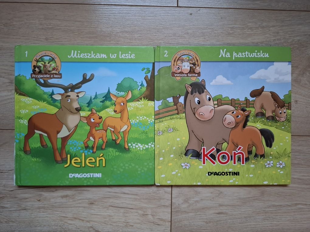 Dwie ksiażeczki dla dzieci, Na pastwisku, Koń, Mieszkam w lesie, Jeleń