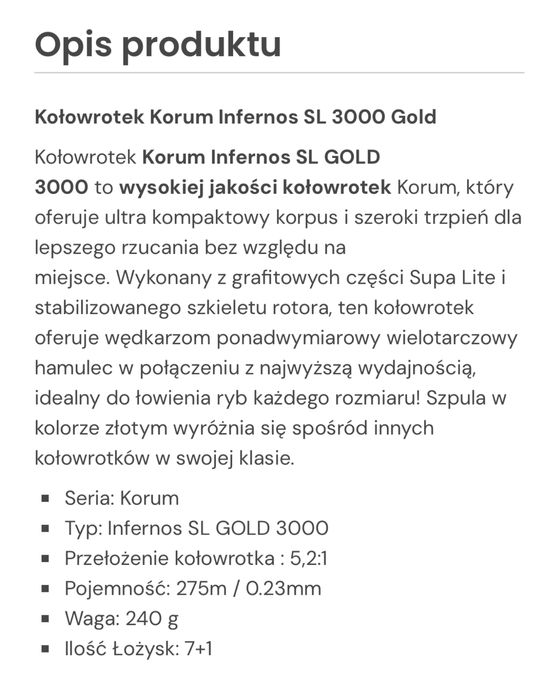 Korum Infernos SL 3000 jak nowy