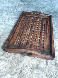 Retro starocie taca drewniana - opalane drewno 44×68 cm