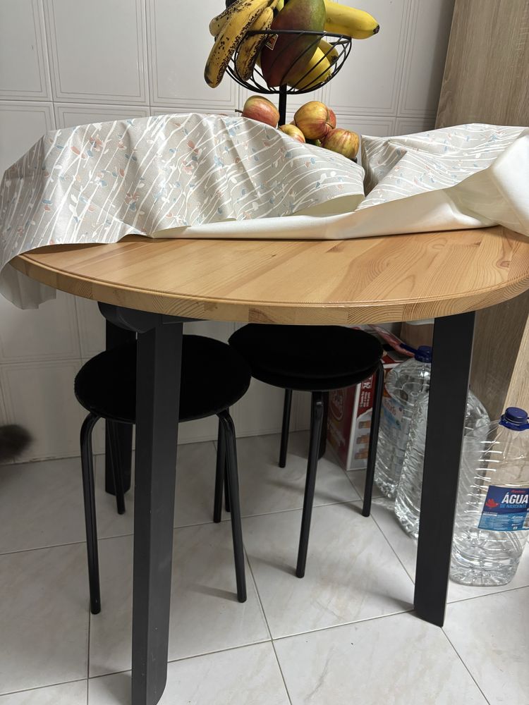 Mesa  jantar redonda carvalho natural/ preto 105cm