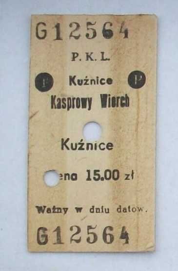 Bilet kartonikowy Kuźnice Kasprowy Wierch.