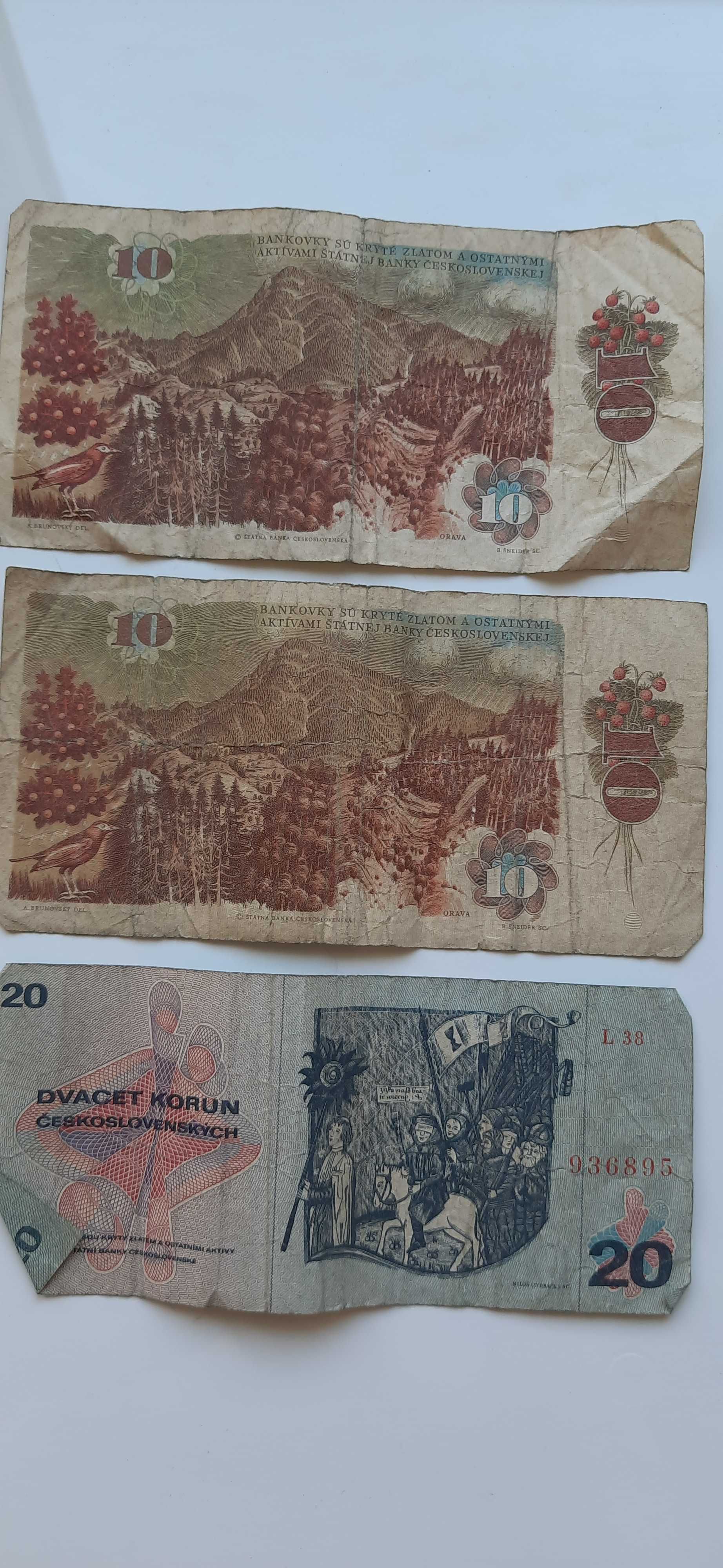 Banknoty czeskie korony 1970, 1986 3 sztuki