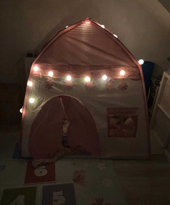 Namiot dla dzieci domek + girlanda cotton balls, lampki LED