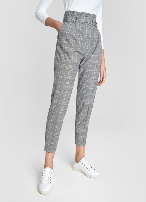 Брюки Ostin темно-сірі в клітинку, висока посадка, р. S