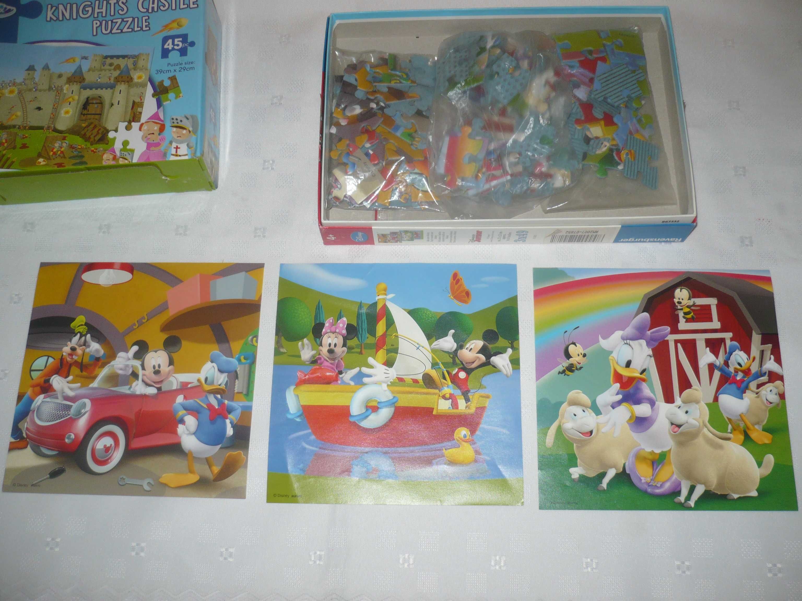 4 x puzzle 1 x Zamek rycerski i 3 x Myszka Miki i Przyjaciele od 4 lat