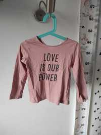 Bluzka z długim rękawem H&M, rozm 104, "love is our power", stan bdb+