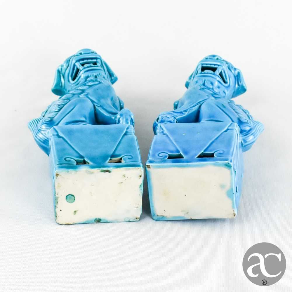 Par de Cães de Foo, porcelana da China, azul-turquesa Nº 2